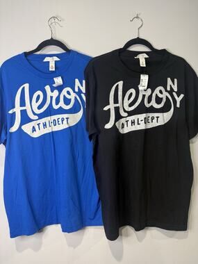 NWT Two Men's Year 2011 Aeropostale T-Shirts Cotton Y2K Black Blue XL Big Logo